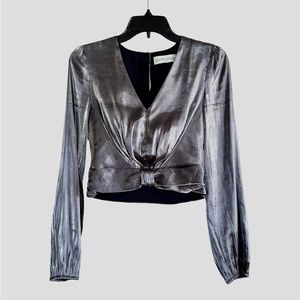 Silver Metallic Cropped Blouse Small by Pants Store